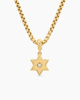 Star of David Amulet in 18K Yellow Gold with Center Diamond, 13.2mm